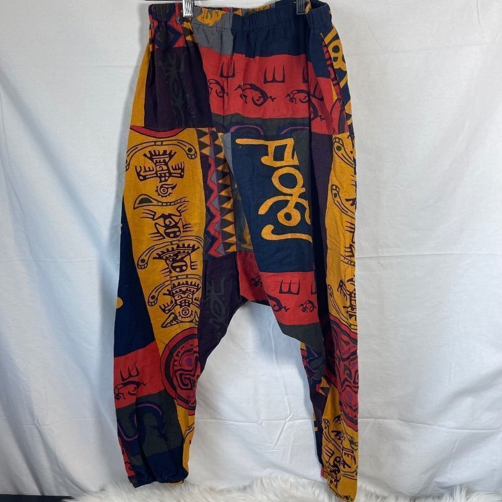 Bold‎ Blue/Gold/Purple/Red  Print Harem Style Cotton Lounge Pants Sz M